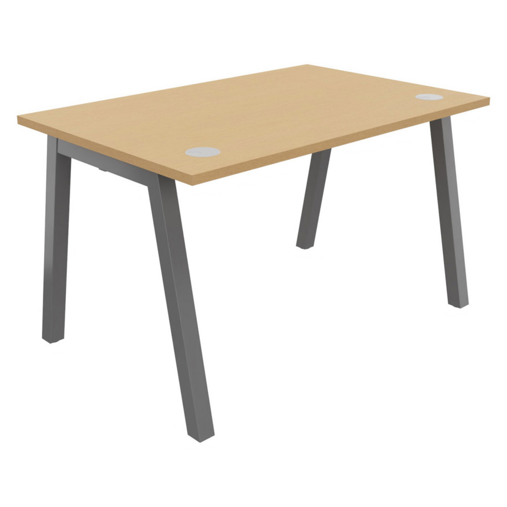 Bureau droit Burocolor A avec obturateurs - L.120 x P.80 cm - Plateau Htre - Pieds Aluminium