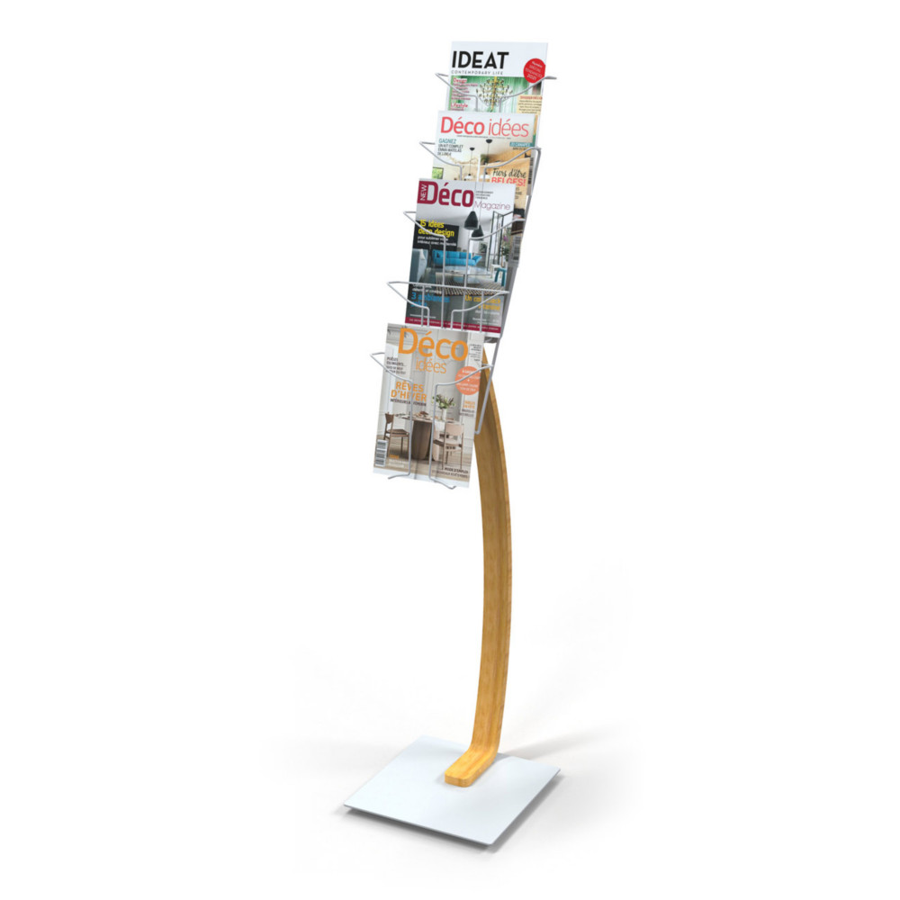 Alba Prsentoir catalogues sur pied A4 Expo - 5 cases - Base en acier blanc - Stucture bois et mtal - Blanc