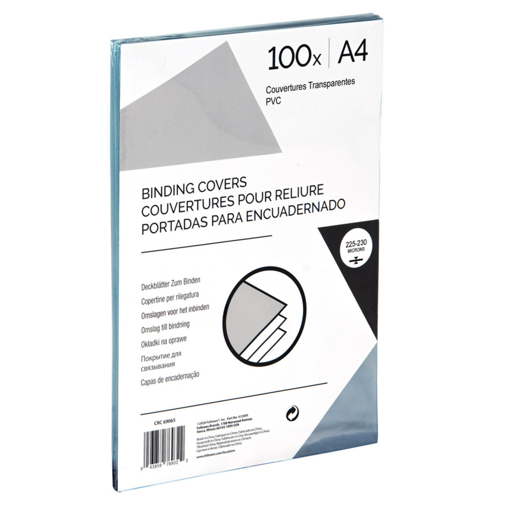 Couverture de reliure transparente A4 en PVC 25/100 - 250 microns - Paquet de 100