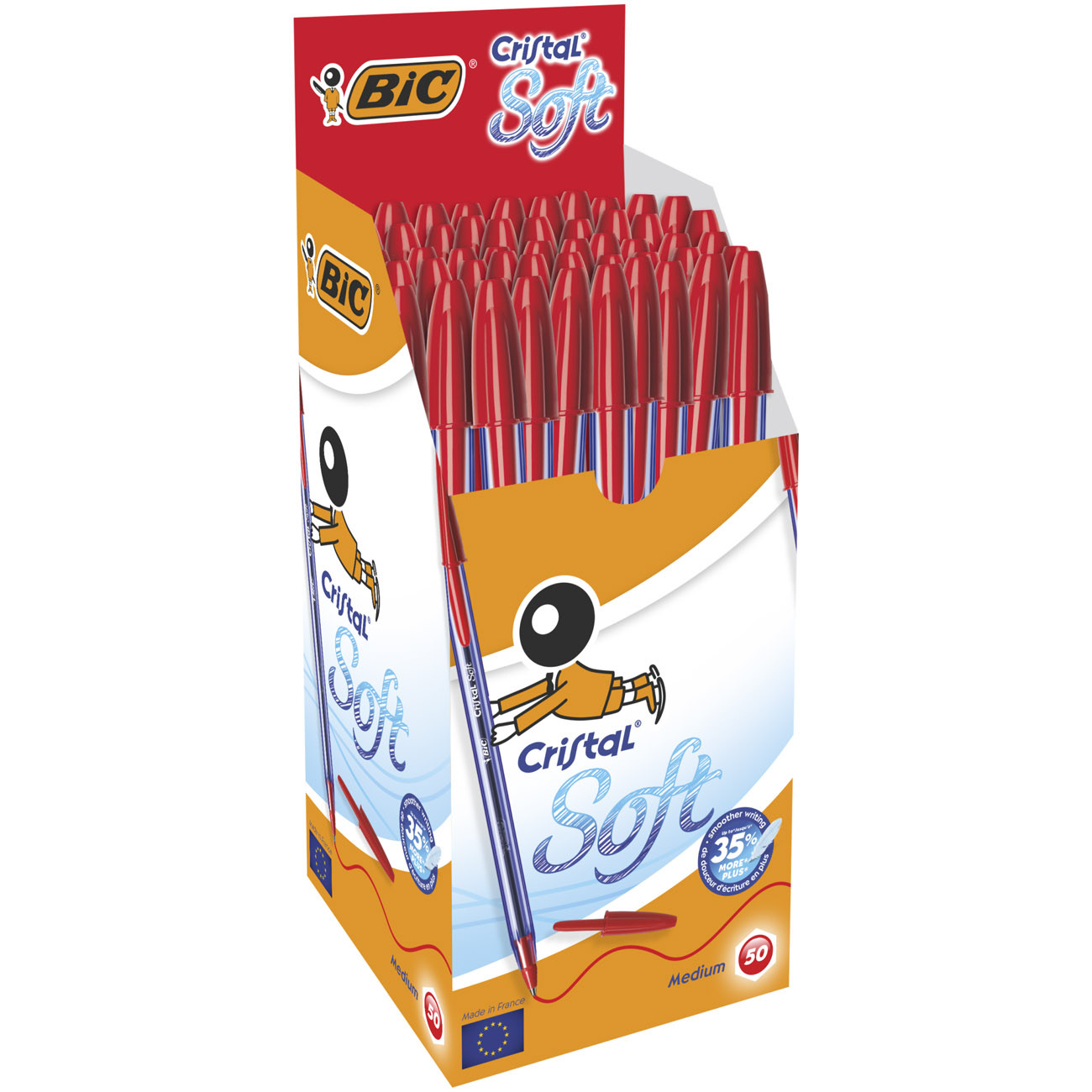 BIC Cristal Soft Stylo bille à capuchon - pointe moyenne 1,2 mm - Rouge