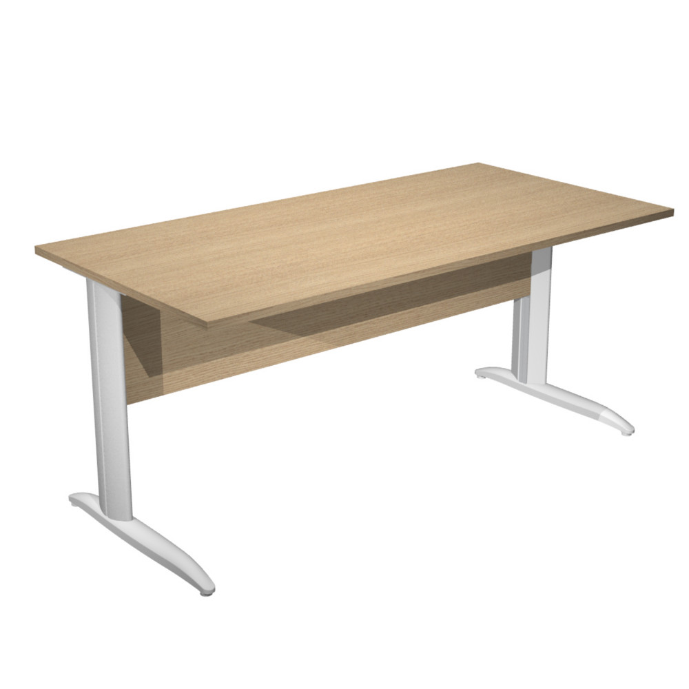 Bureau droit Pronto Mtal - L.160 x P.80 cm - Plateau Chne - Pieds L Aluminium