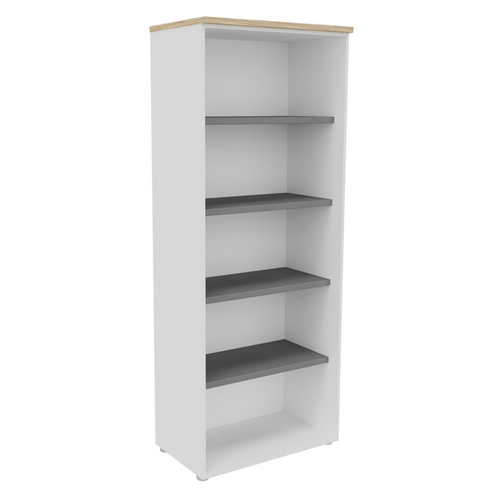 Bibliothque haute sans porte L.80 x P.48 x H.201 cm - Corps Blanc - Top Chne