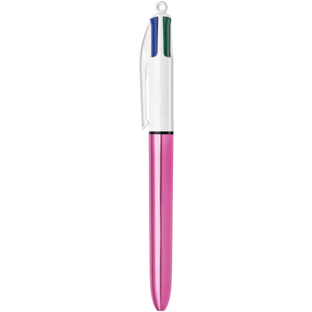 BIC 4 couleurs Shine Stylo bille rtractable pointe moyenne 1 mm - Corps Rose Mtal