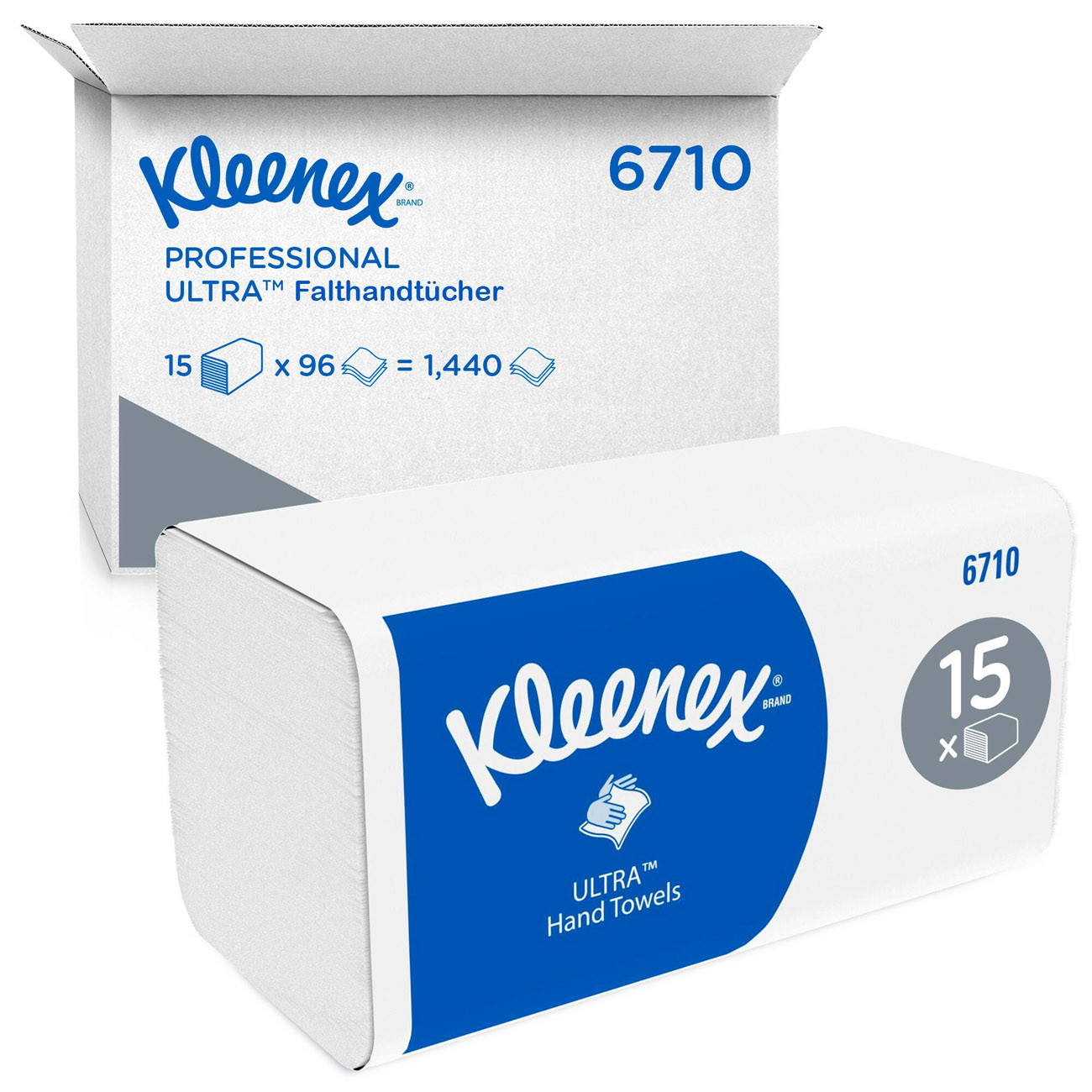 Kleenex® Essuie-mains plié 6710 Ultra triple épaisseur Blanc - Lot de 15 paquets 96 feuilles