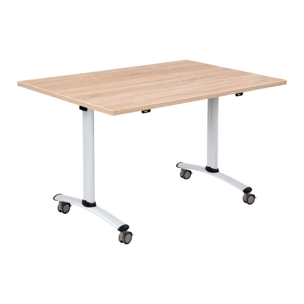 Table mobile rabattable - L.120 x P.80 cm - Plateau Chne canadien - Pieds Aluminium