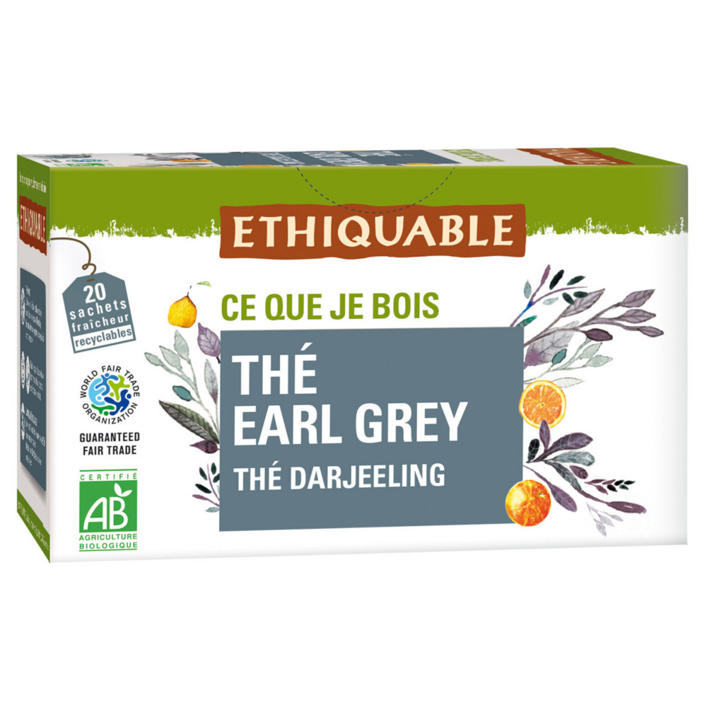 Ethiquable Sachets de th noir Earl Grey Darjeeling - Bote de 20