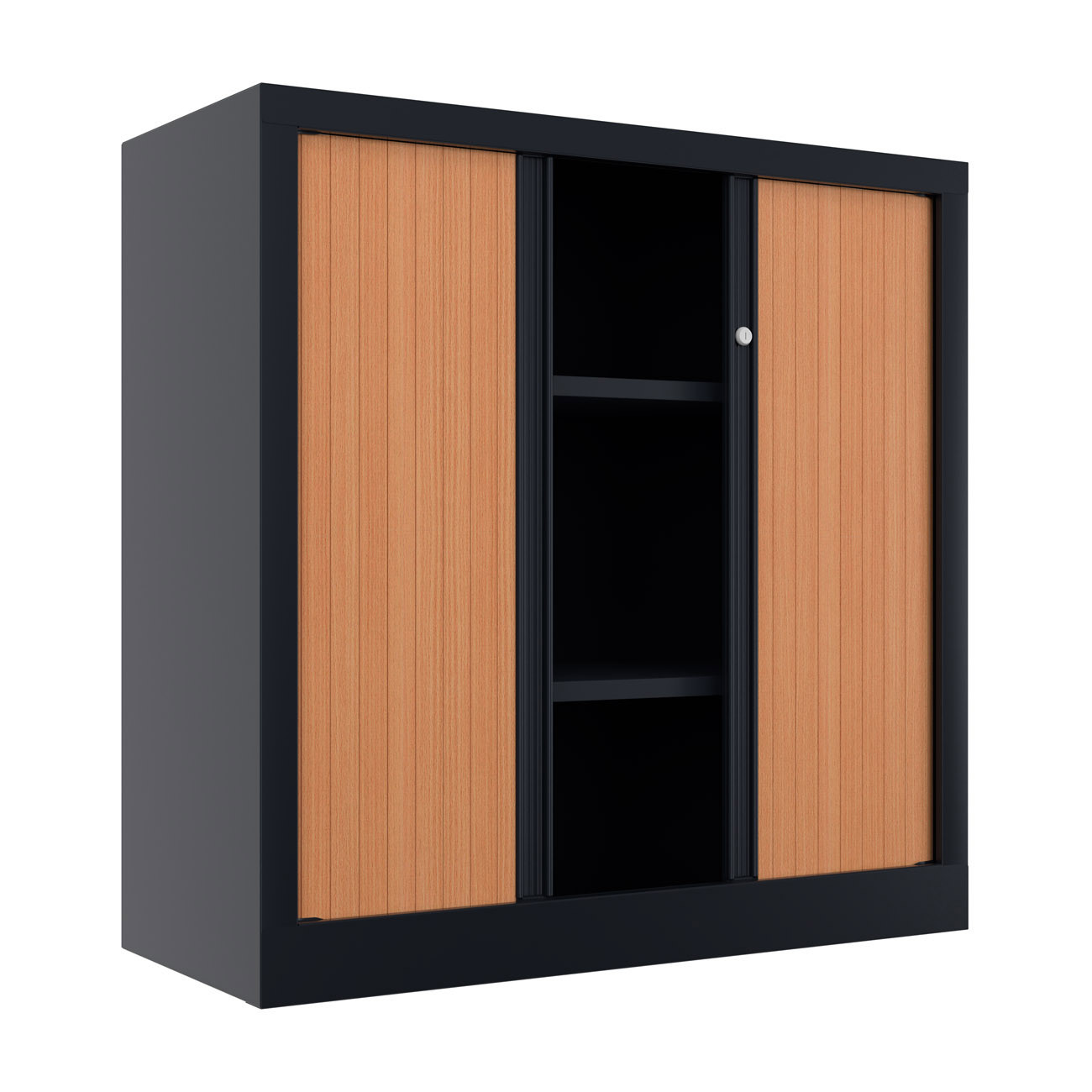 Armoire à rideaux métal Confort+ H.100 x L.100 cm - Corps Anthracite - Rideaux Hêtre