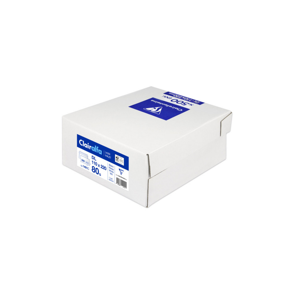 Clairalfa Enveloppe blanche DL 110 x 220 mm 80g fentre 35 x 100 mm - autocollante bande protectrice - Lot de 500