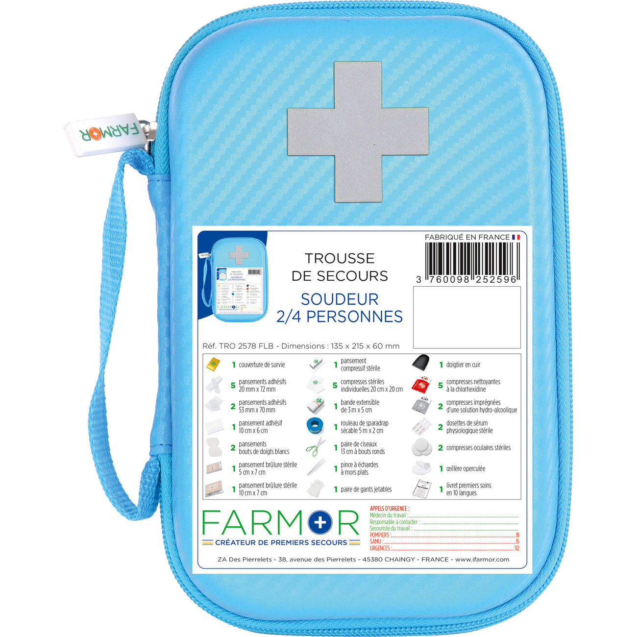 Farmor Trousses de secours Soudeur 2 à 4 personnes - Malette semi-rigide imperméable Bleue
