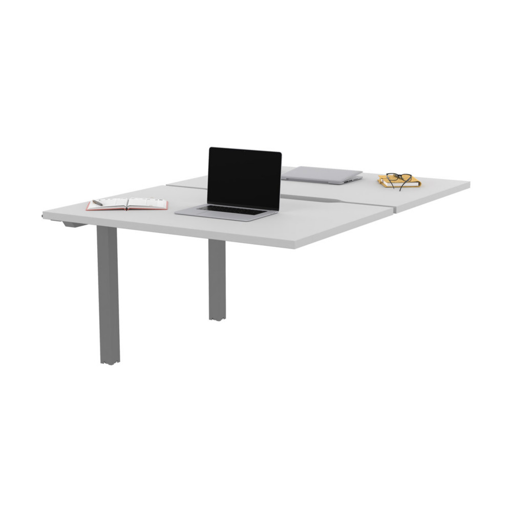 Bureau droit partag 2 postes Burocolor chancr - Suivant - L.120 x P.163 cm - Plateau Blanc - Pieds Aluminium