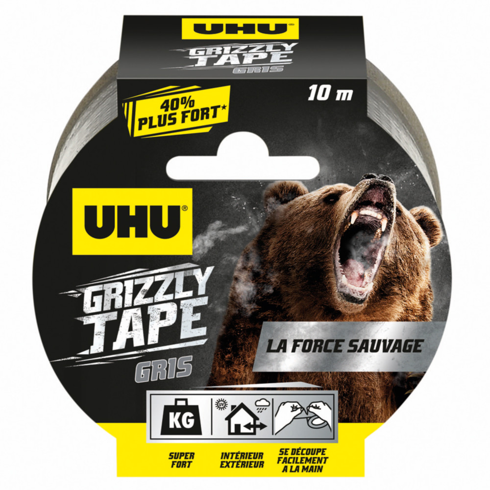UHU Grizzly Tape Ruban adhsif toil en polythylne rsistant tanche 50 mm x 10 m - Argent