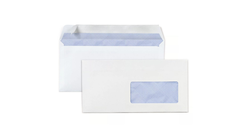 RAJA Enveloppe blanche DL 110 x 220 mm 80g fentre 45 x 100 mm - autocollante bande protectrice - Lot de 500