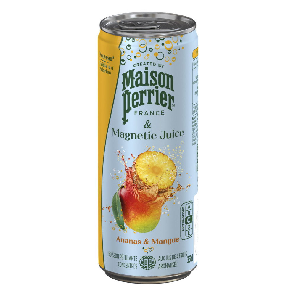 Maison Perrier Magnetic Juice Eau gazeuse Ananas et Mangue - Lot 24 canettes slim 33 cl