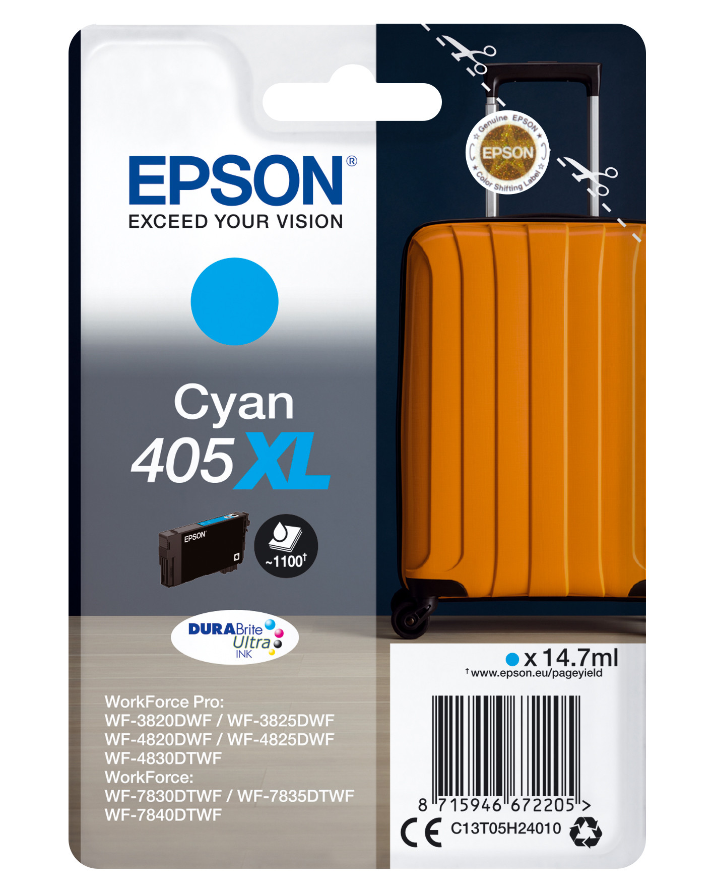 Epson 405 XL ''Valise'' Cartouche d'encre originale grande capacité C13T05H24010 - Cyan