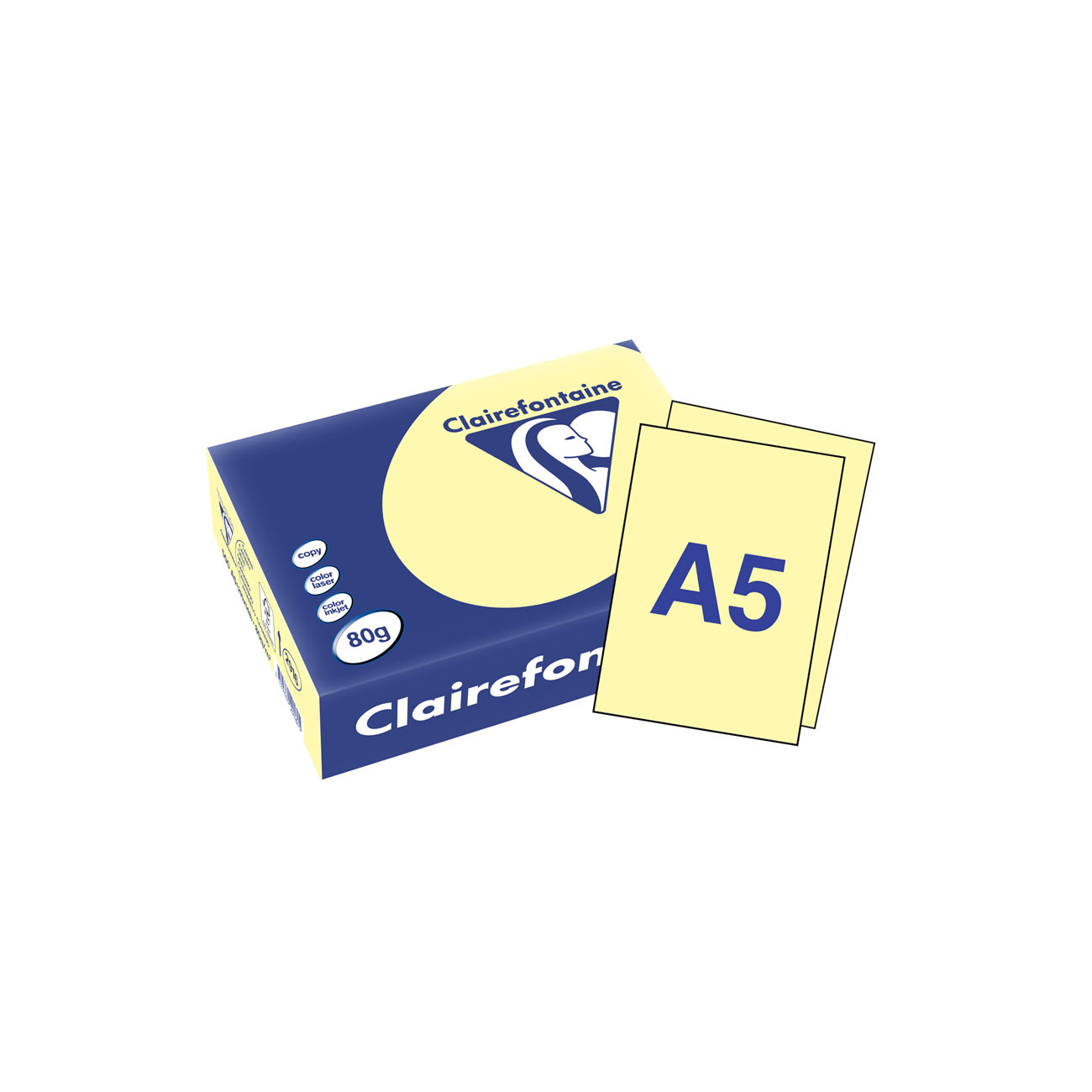 Clairefontaine Papier A5 couleur Trophée - 80g - Ramette de 500 feuilles - Jaune Canari
