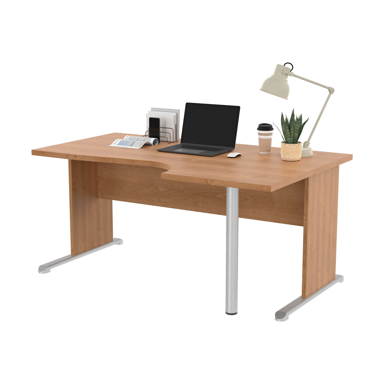 Bureau d'angle compact retour à droite Pronto Bois - L.160 x P.100 cm - Plateau Aulne - Pieds L Aulne