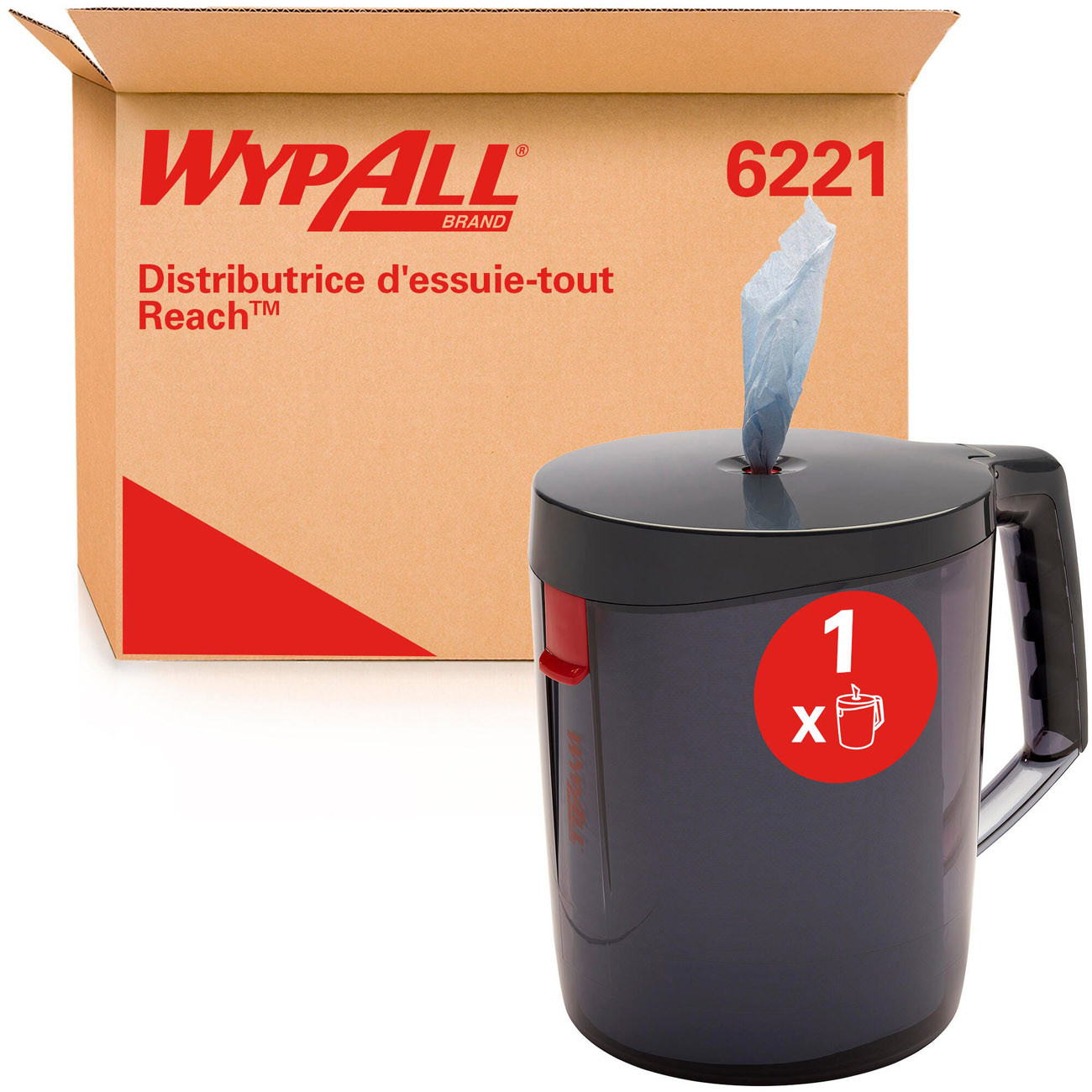 Wypall Reach - Distributeur portable de papier d'essuyage à dévidage central feuille à feuille - 6221 - Pour bobines Wypall Reach - Noir