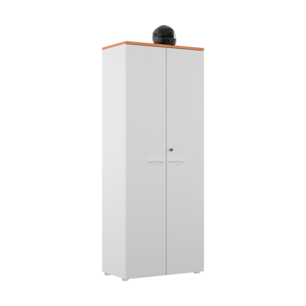 Armoire haute portes battantes L.80 x P.48 x H.203 cm - Corps Blanc - Top Htre
