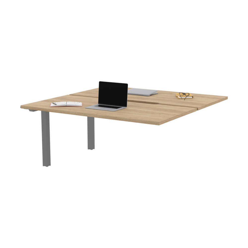 Bureau droit partag 2 postes Burocolor chancr - Suivant - L.160 x P.163 cm - Plateau Chne Nebraska - Pieds Aluminium