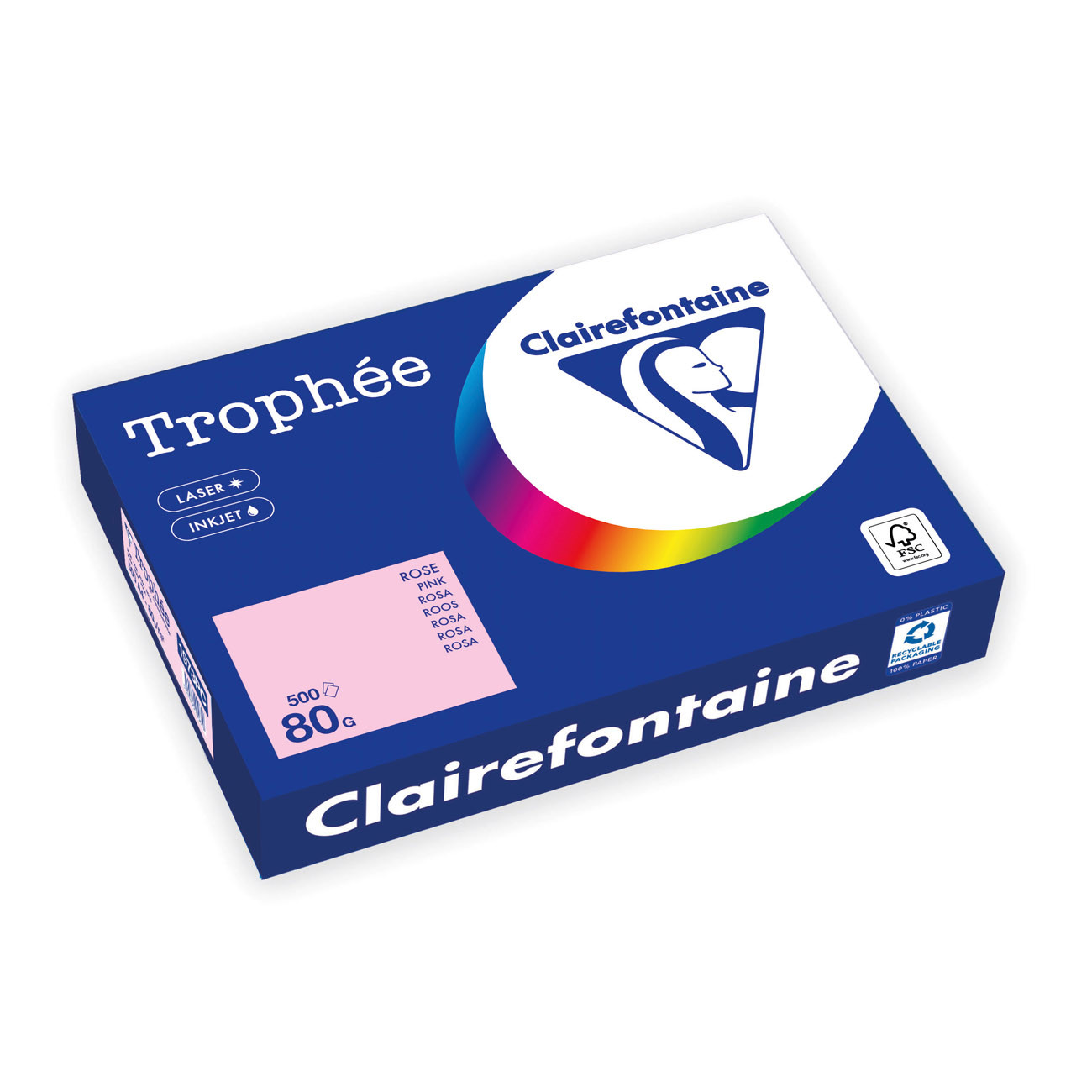 Clairefontaine Papier A4 couleur Trophée - 80 g - Ramette de 500 feuilles - Rose Pastel