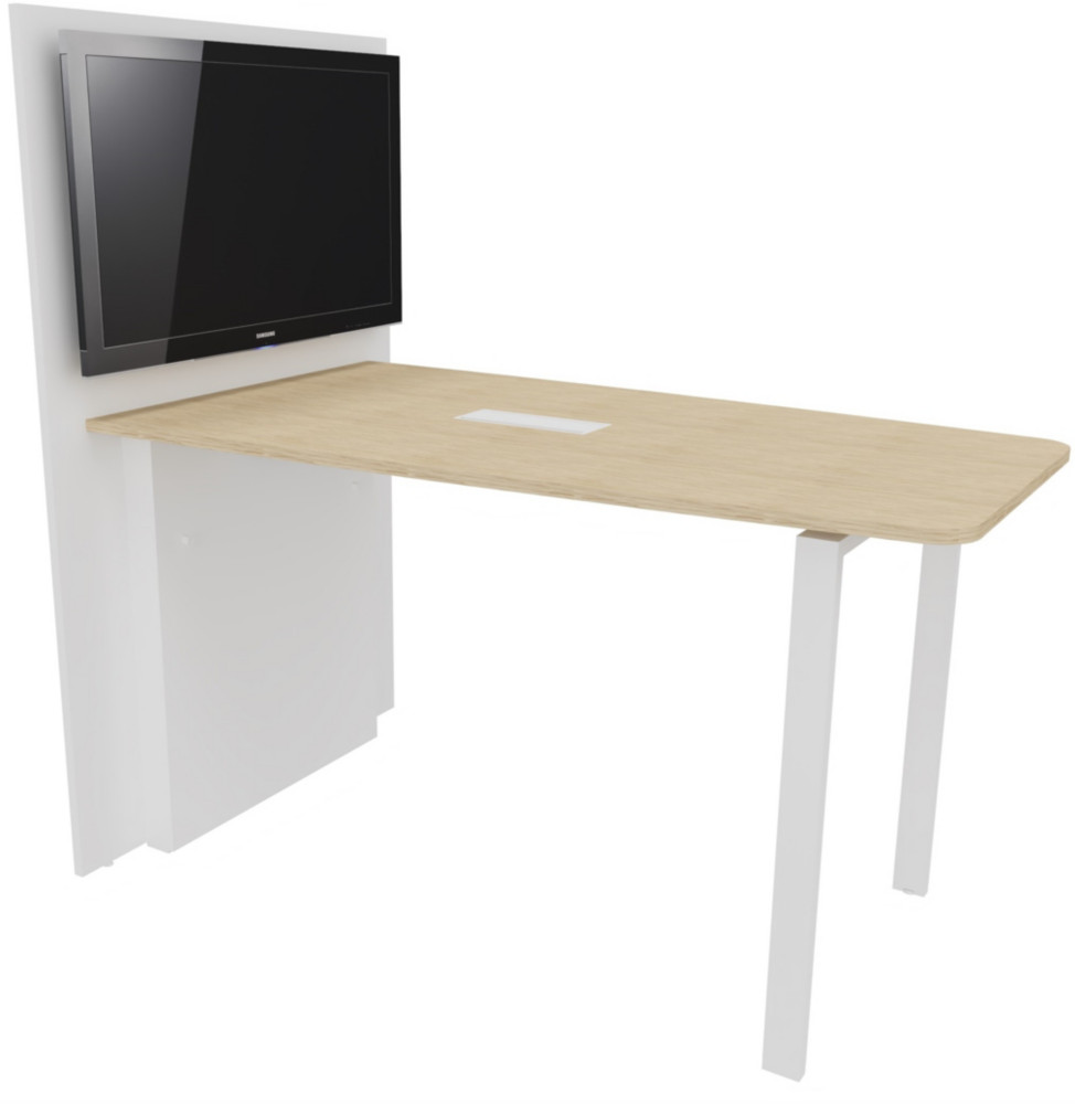Table haute runion Visio avec  mur technique L.180 cm x H.105 cm - Plateau Chne Pieds mtal Blanc