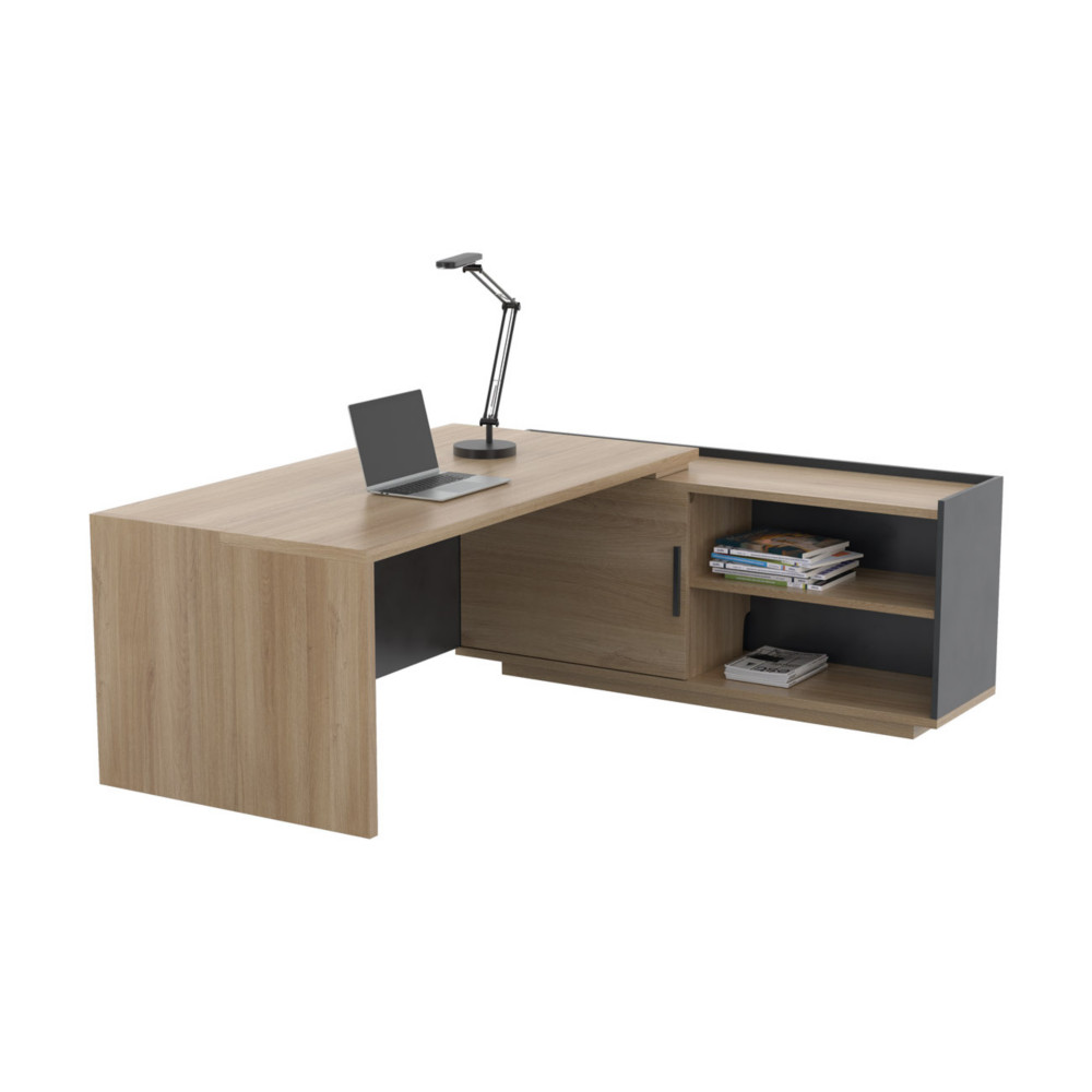Bureau d'angle direction retour suspendu  droite Osiris - L.180 x P.180 cm - Chne Bocage et Anthracite