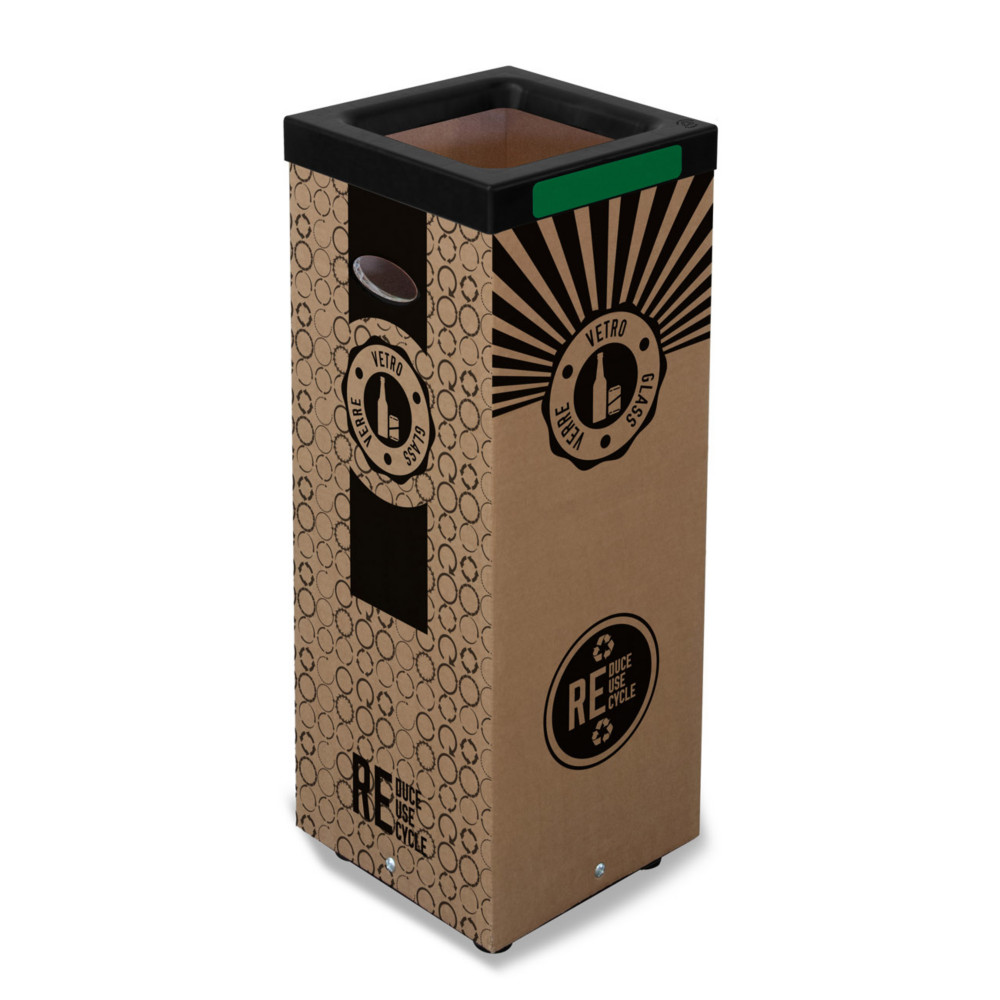 Poubelle carton 60l pour recyclage du verre - Couvercle mtal Vert