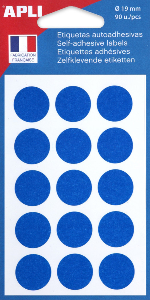 APLI Pastilles adhsives  19 mm - 111962 - Pochette de 90 - Bleu