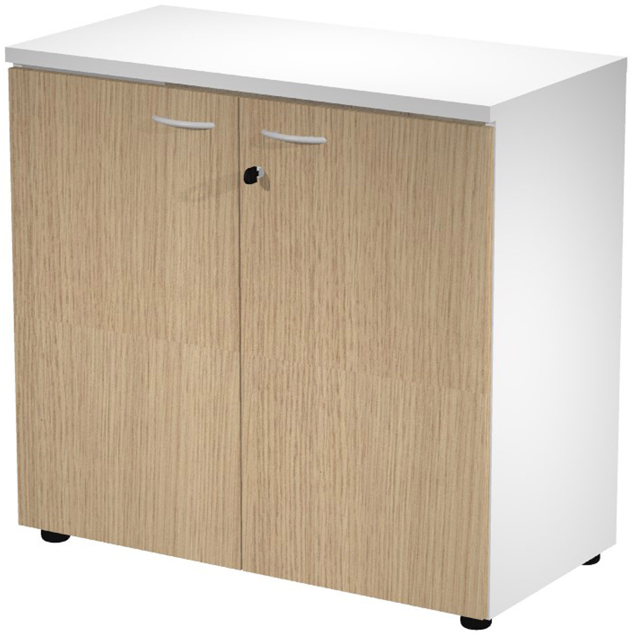 Meuble bas Eminence H.82,5 x L.90 cm - Corps Blanc - 2 portes Chêne