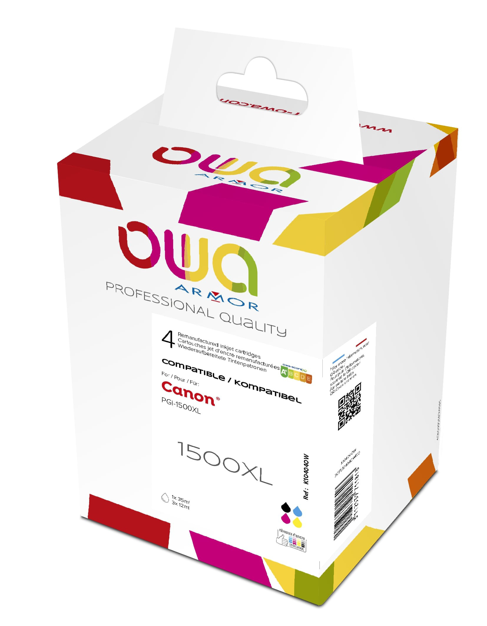 OWA Cartouche d'encre compatible CANON PGI-1500XL - K10404OW - Pack de 4 (Noir, Cyan, Magenta, Jaune)