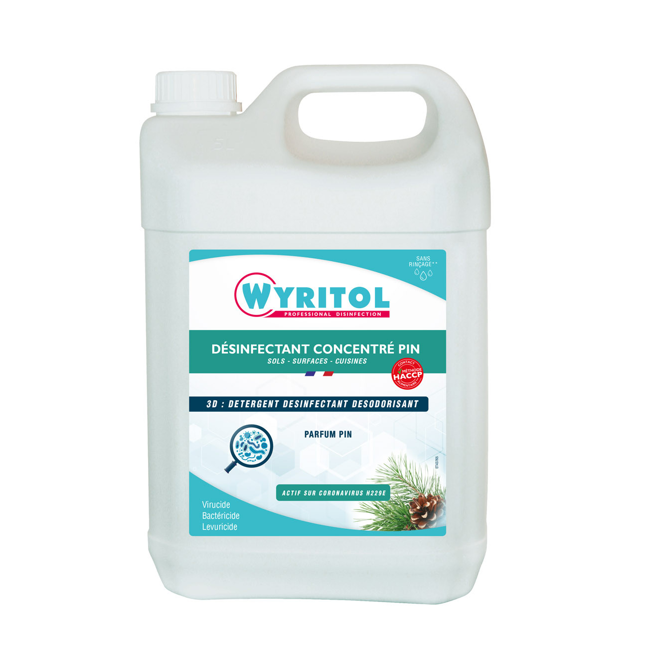 Wyritol+Nettoyant+desinfectant+multi-usages+3D+concentre,+parfum+pin+-+Bidon+5L