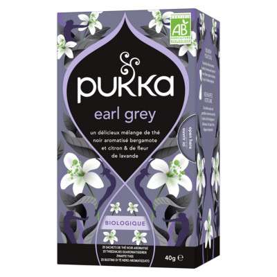 Pukka Thé noir Earl Grey bergamote lavande citron - Biologique et équitable - Boîte de 20 sachets
