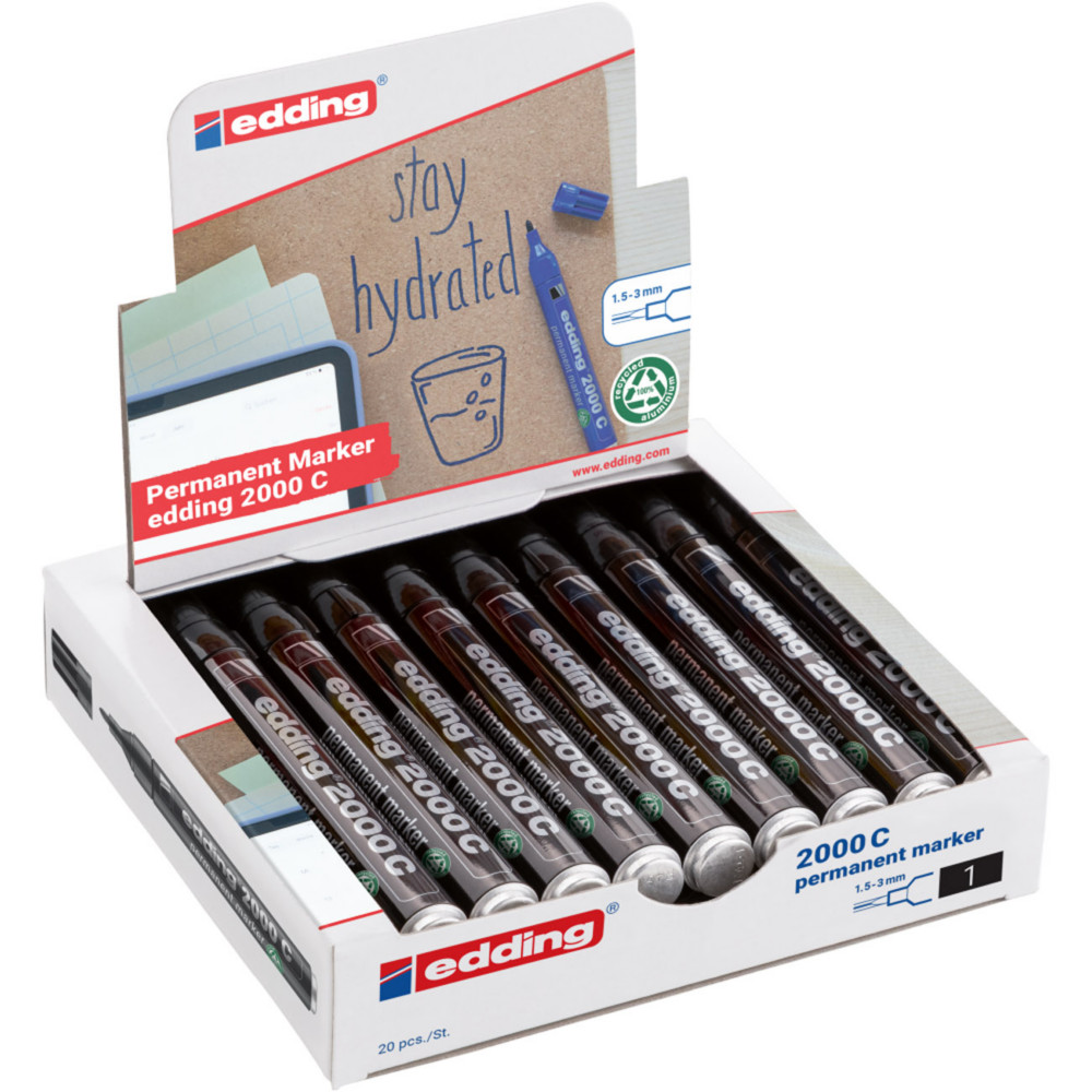 edding 2000C Marqueur permanent pointe ogive 1,5 - 3 mm noir (Pack Promo 17 + 3 OFFERTS)