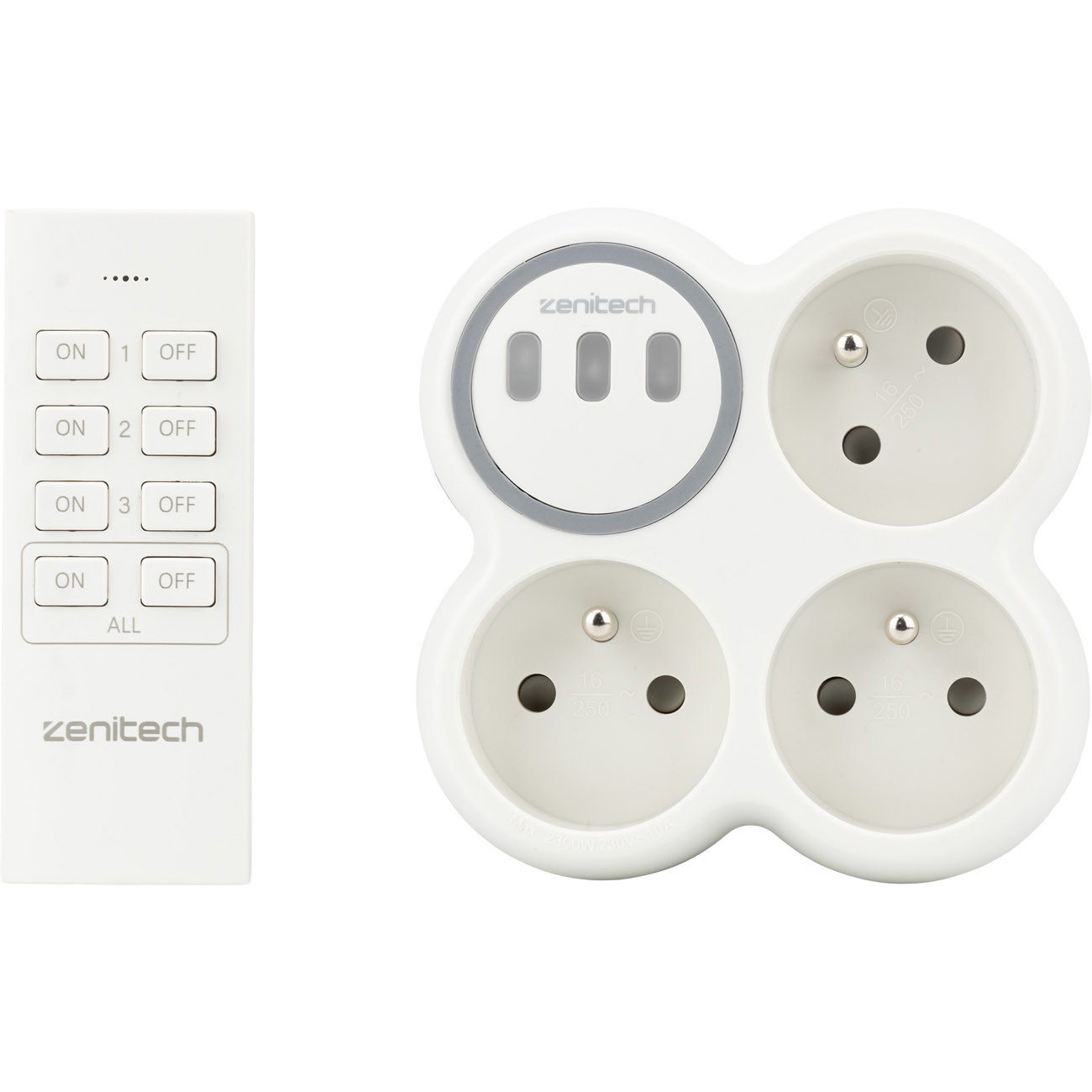 Zenitech Prise électrique triplite murale Bolea avec télécommande -2300 W - Blanc