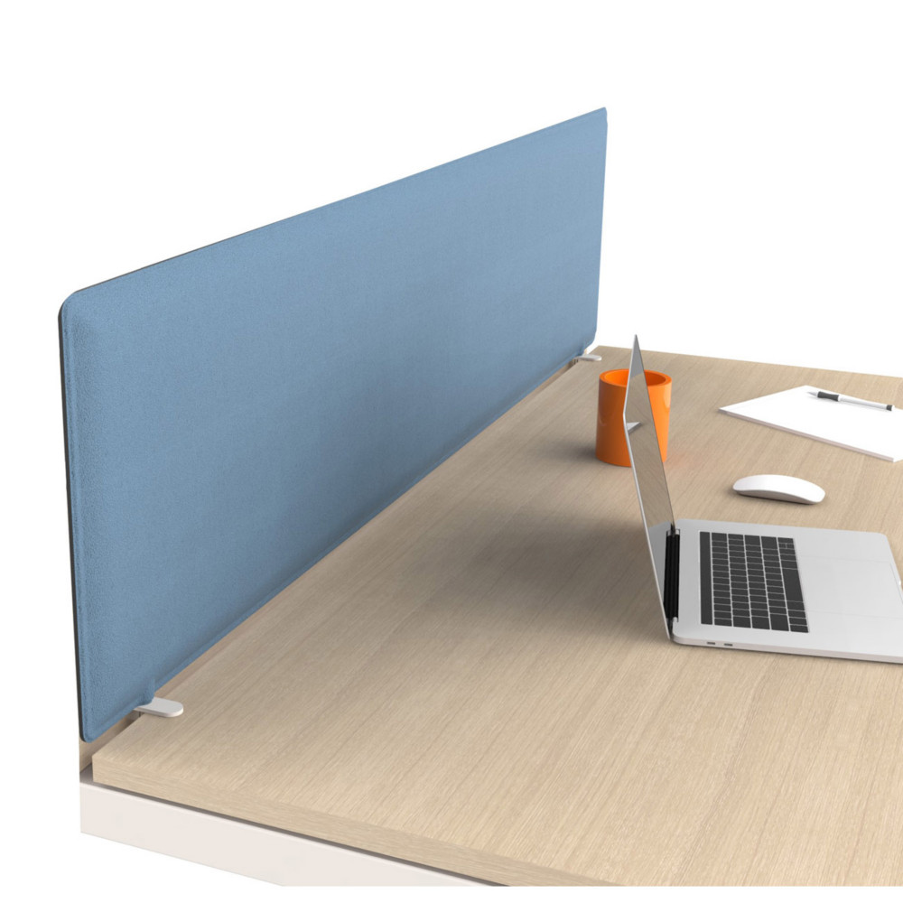 Panneau-cran acoustique Moody pour bureau L. 140 x l. 40 cm - Tissu Bleu - Fixation Blanche