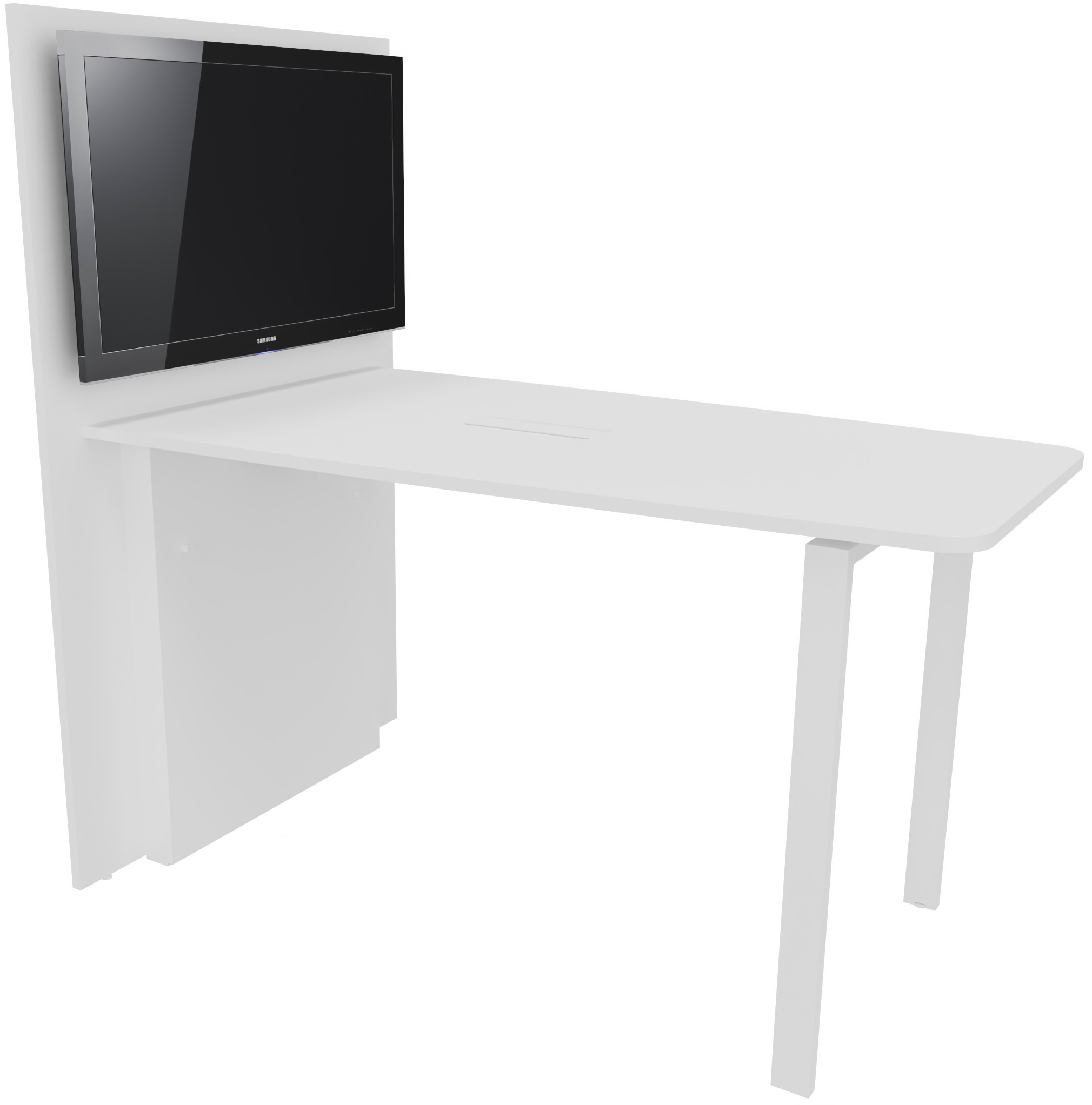 Table haute réunion Visio avec mur technique L.180 cm x H.105 cm - Plateau et pieds métal Blanc