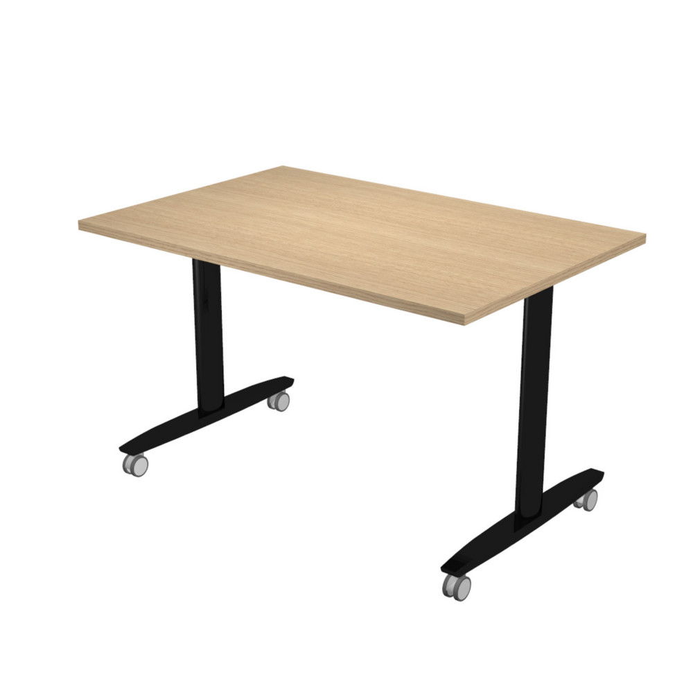 Table rabattable  roulettes PRATIC - L.120 x P.80 cm - Plateau Chne - Pieds Noir