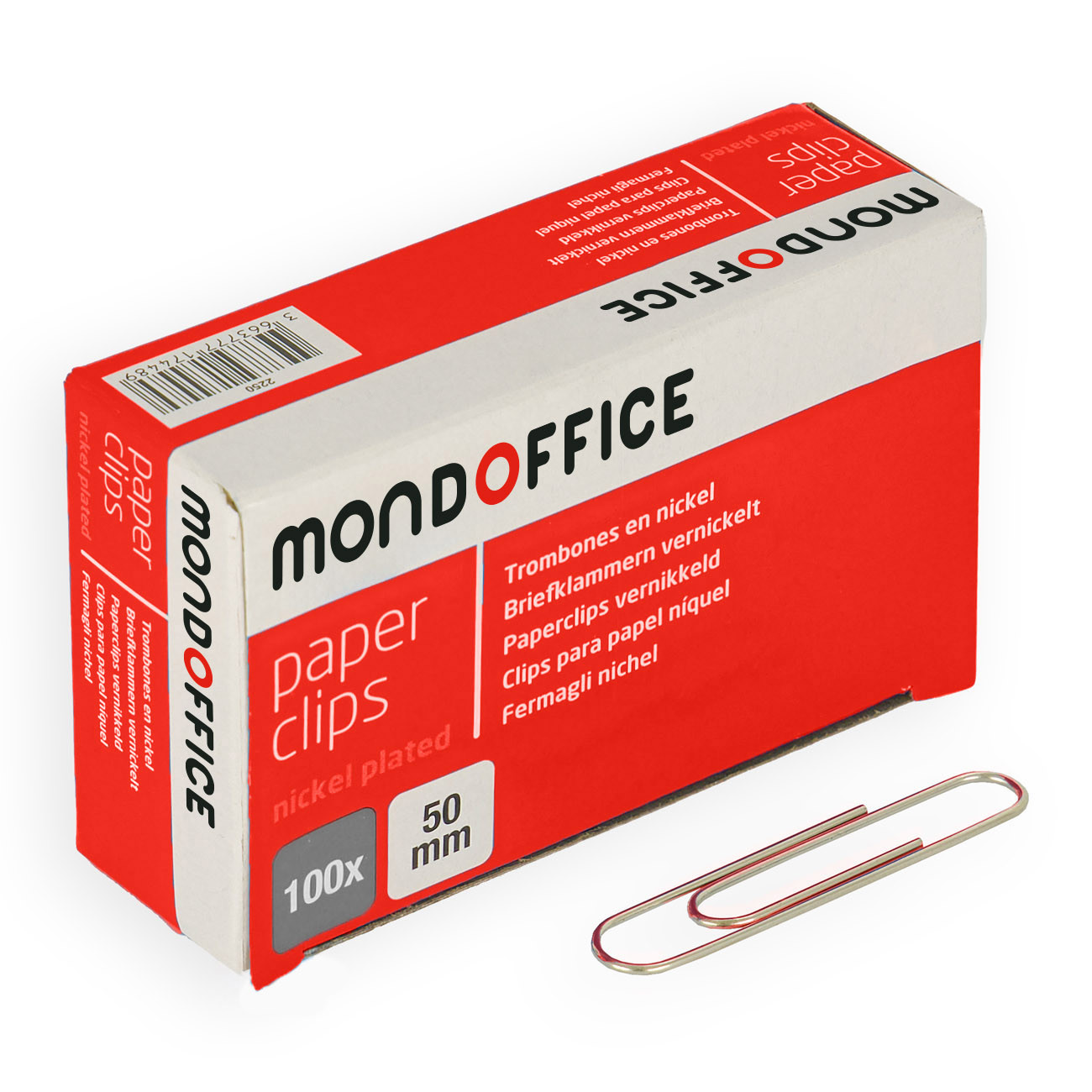 MONDOFFICE Trombones acier nickelé 50 mm bout rond - Boîte de 100