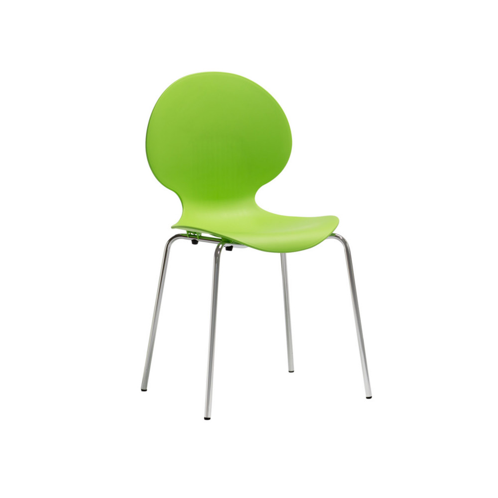 Chaise coque plastique empilable Namie en polypropylne vert, pieds chroms