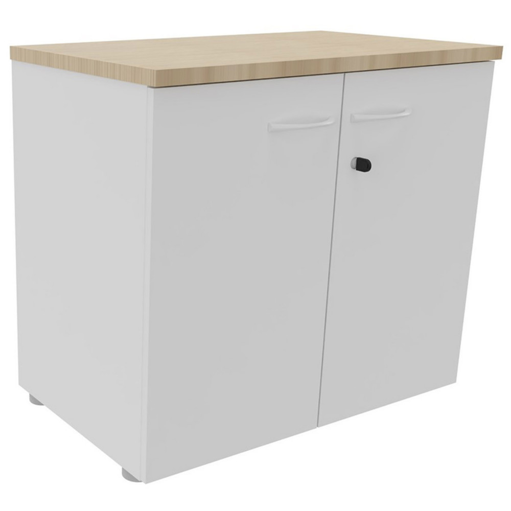 Armoire basse portes battantes L.80 x P.48 x H.72 cm - Corps Blanc - Top Chne