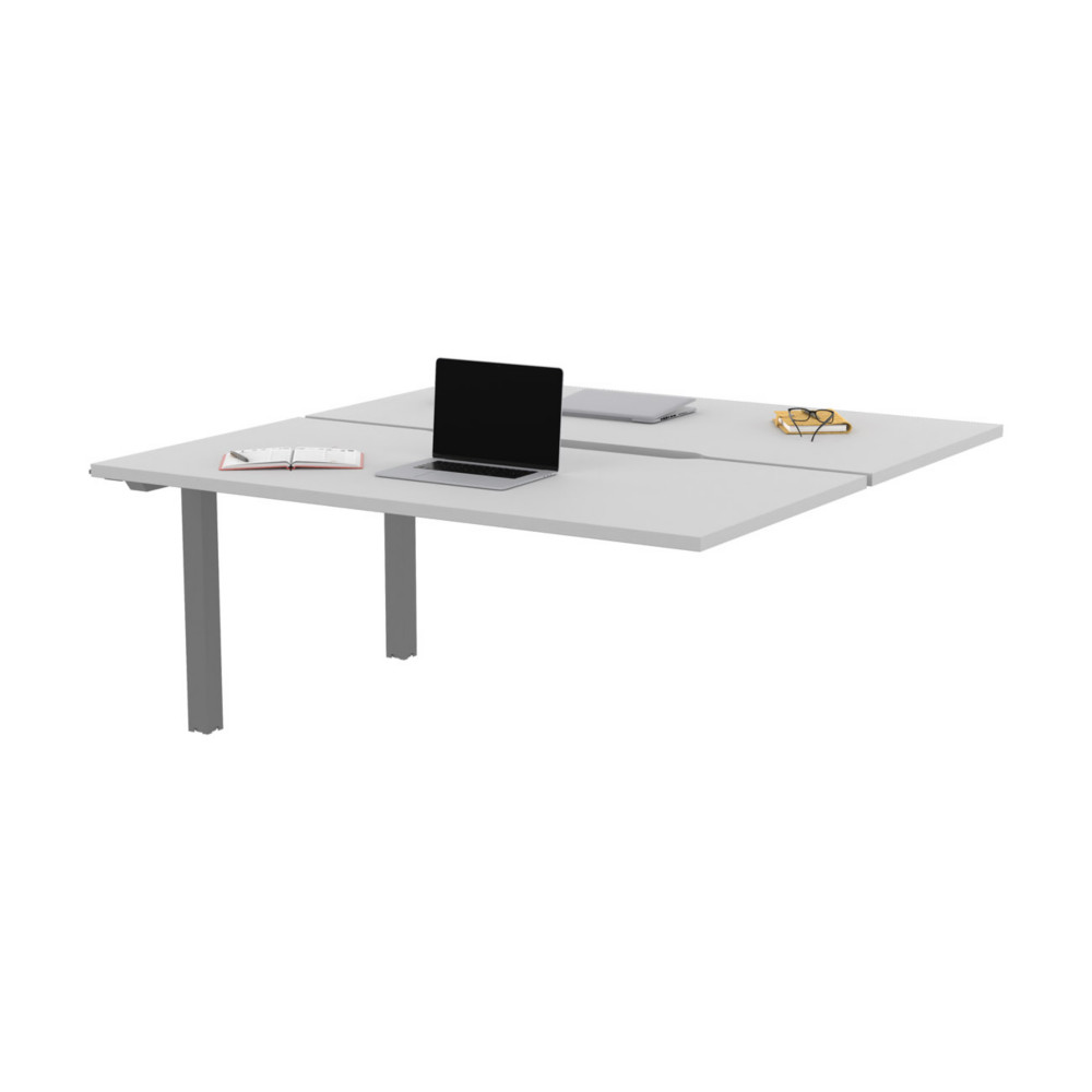 Bureau droit partag 2 postes Burocolor chancr - Suivant - L.160 x P.163 cm - Plateau Blanc - Pieds Aluminium