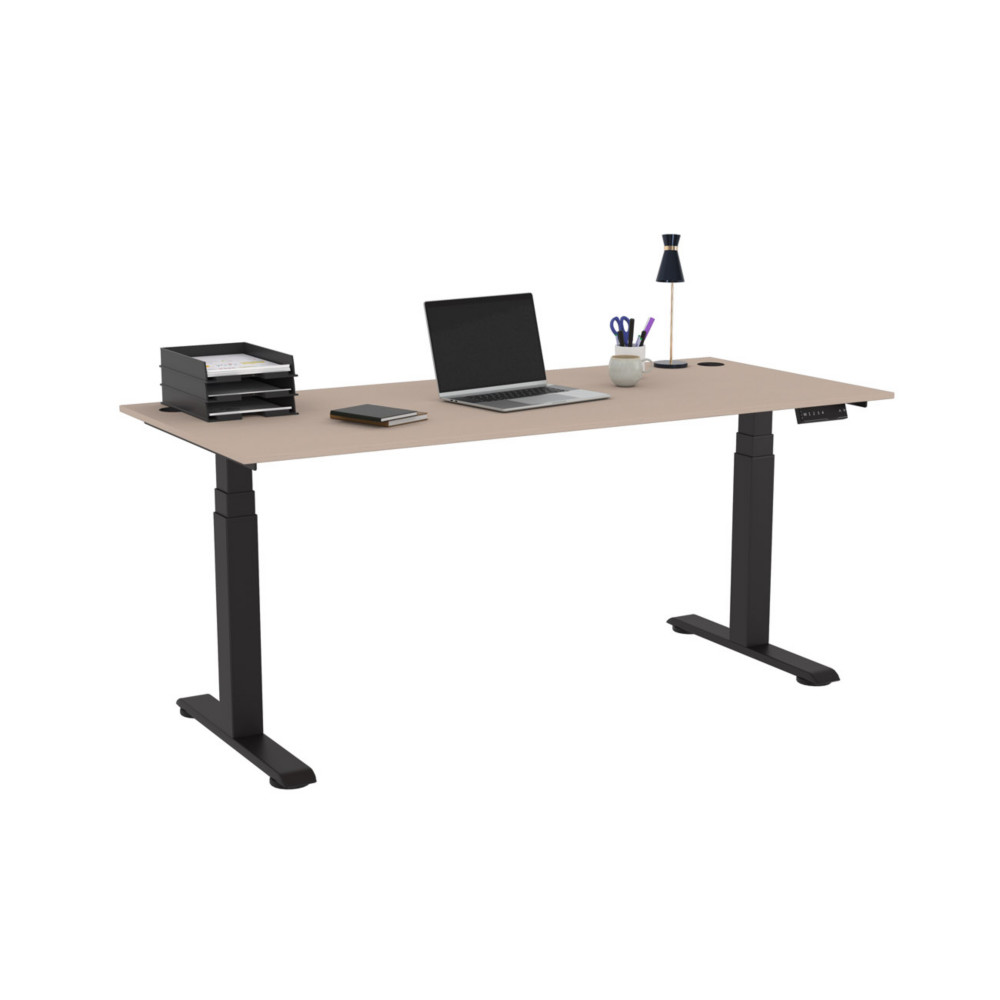 Bureau assis-debout Activ'o - Rglage lectrique en hauteur - L.180 x P.80 cm - Plateau Argile avec obturateurs - Pieds mtal Noir