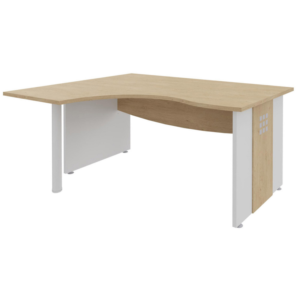 Bureau d'angle compact retour  gauche Axiome - L.160 x P.120 cm - Plateau Chne - Pieds panneaux Blanc