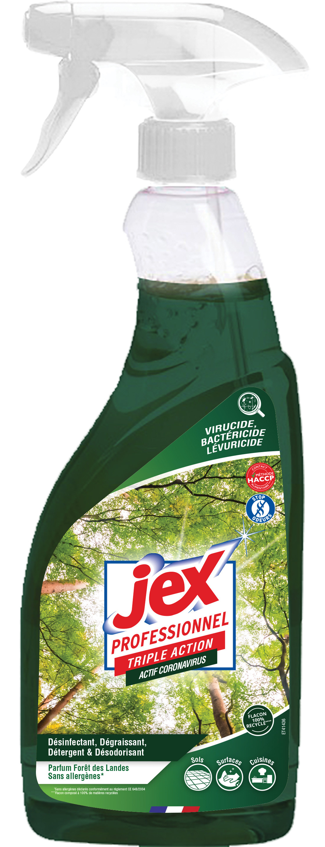 Jex Professionnel Triple action Nettoyant multi-usages désinfectant - Forêt des Landes - Spray 750 ml