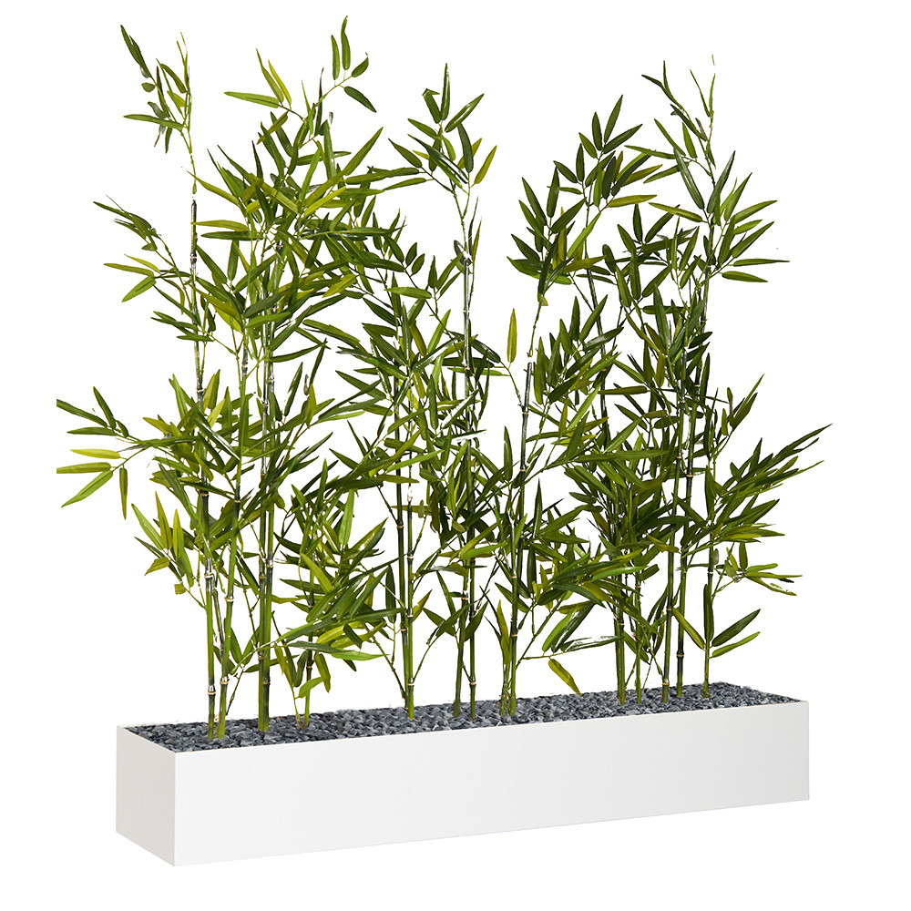 Jardinire artificielle basse - Composition florale en bambous - L 80 cm - Blanc