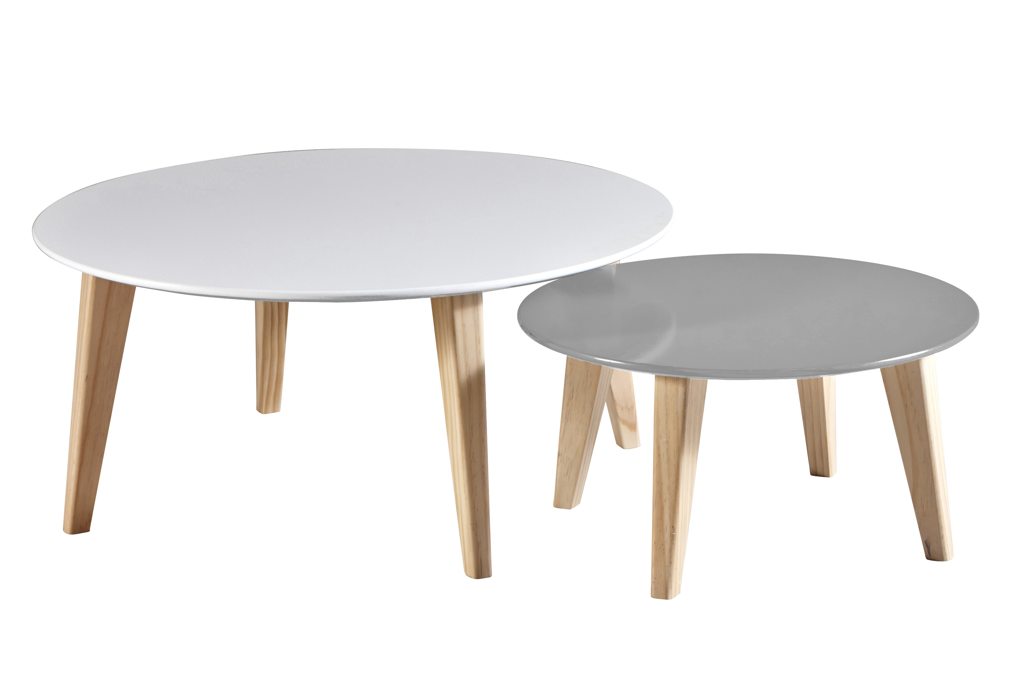 Table basse ronde Elias - Lot de 2 tables - Blanc / Taupe