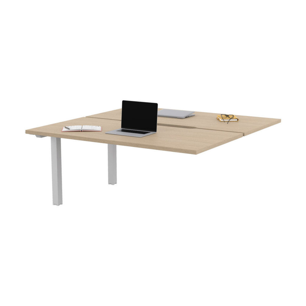 Bureau droit partag 2 postes Burocolor chancr - Suivant - L.160 x P.163 cm - Plateau Chne - Pieds Blanc