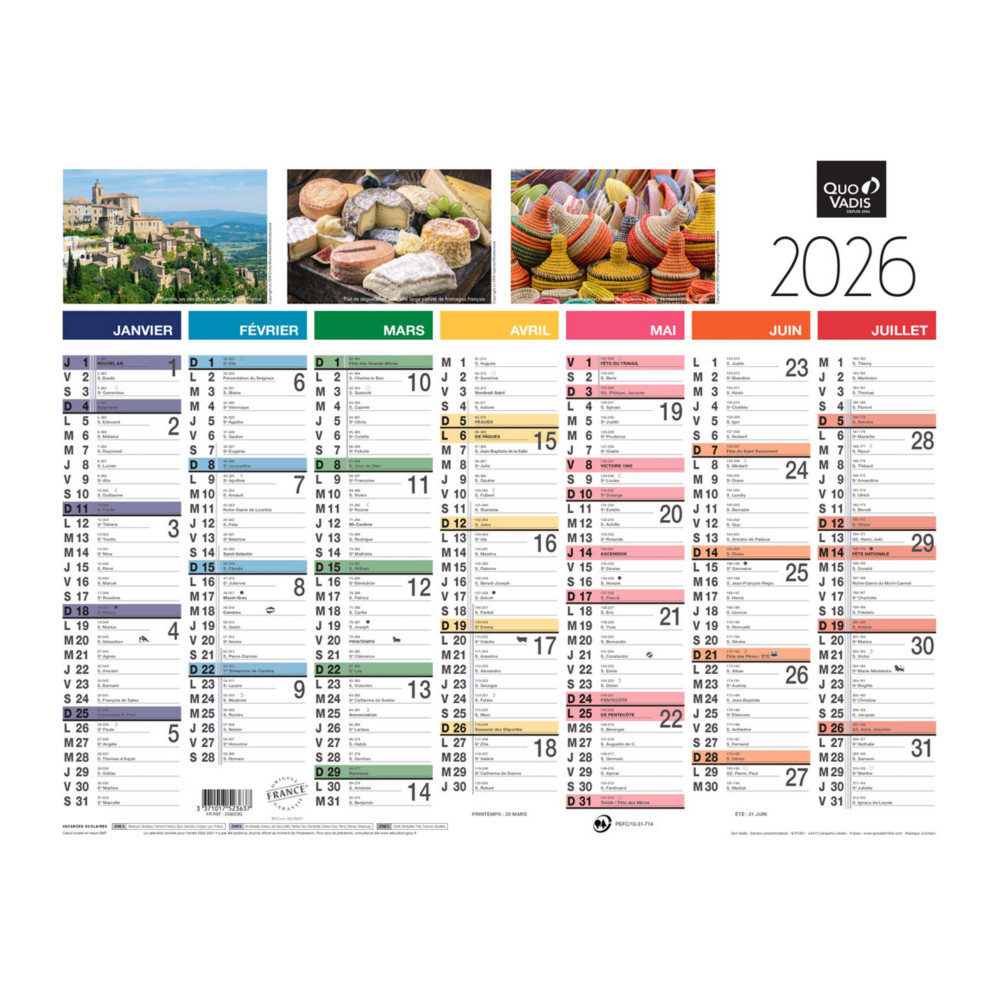 Quo Vadis Calendrier mural annuel Fantaisie Tradition - 27 x 21 cm - 2026