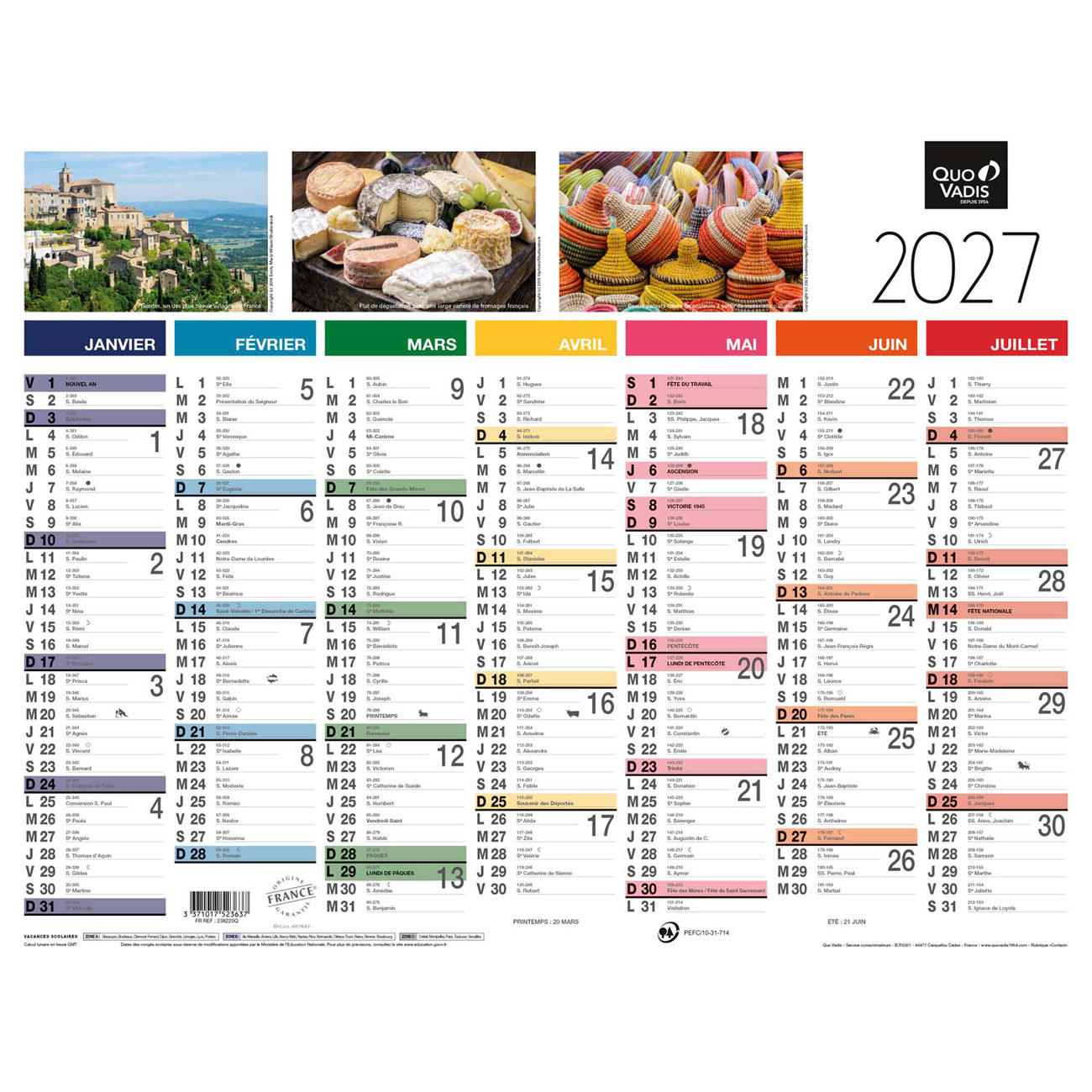 Quo Vadis Calendrier mural annuel Fantaisie Tradition - 27 x 21 cm - 2027