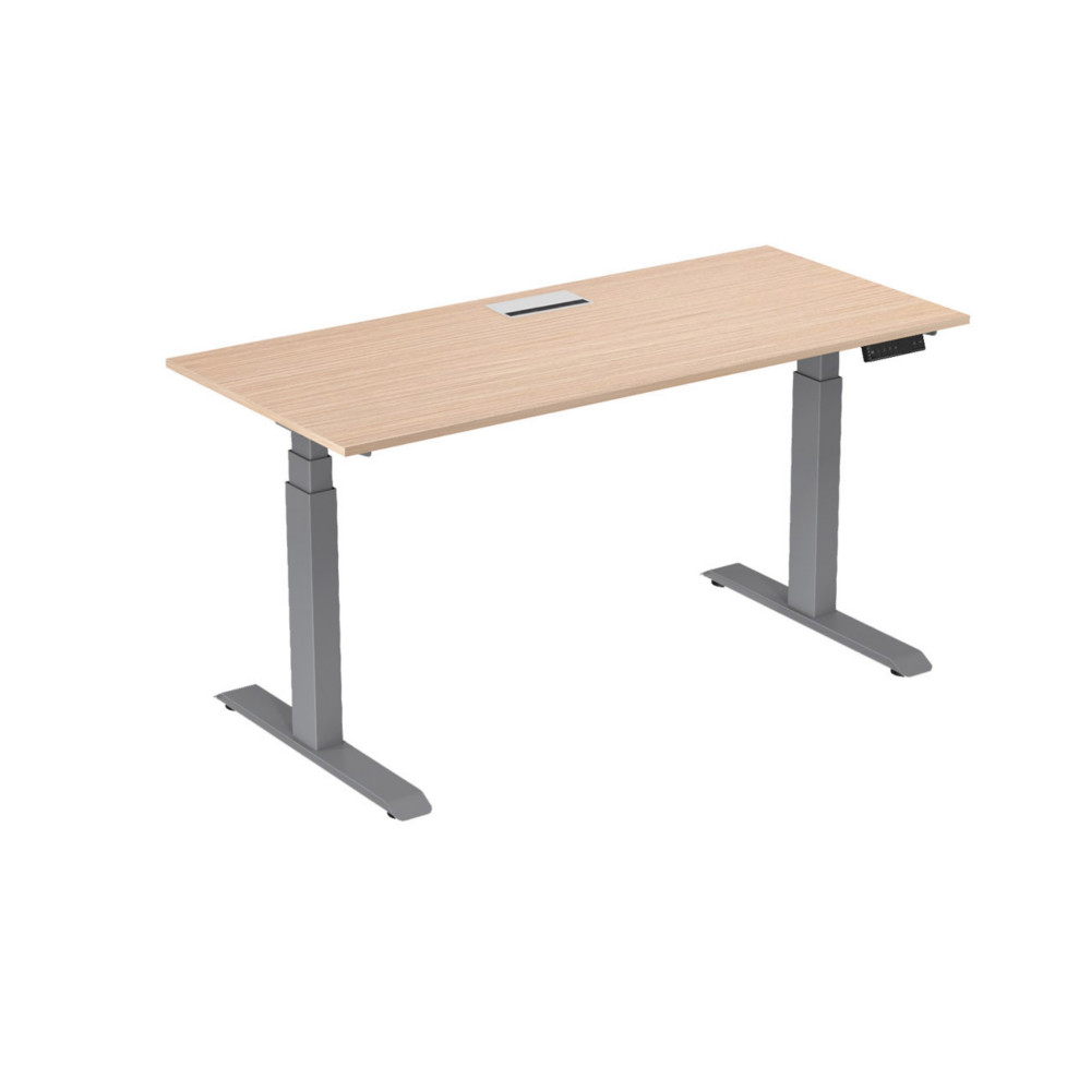 Bureau assis-debout Activ'o - Rglage lectrique en hauteur - L.180 x P.80 cm - Plateau Htre avec top access - Pieds mtal Gris